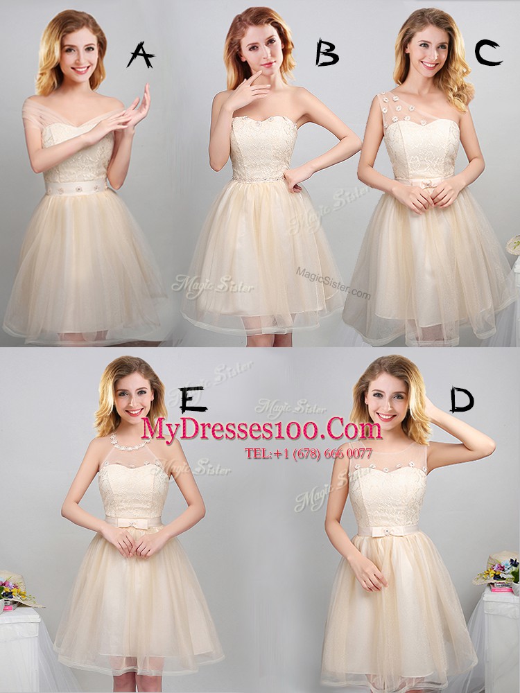 Champagne Sweetheart Neckline Lace and Appliques Bridesmaid Gown Sleeveless Lace Up