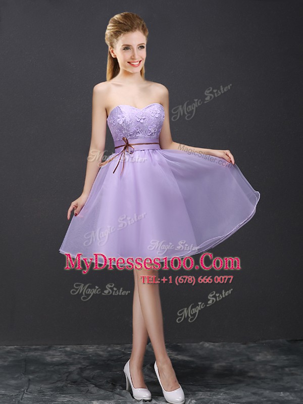 Organza Sweetheart Sleeveless Lace Up Lace Quinceanera Court of Honor Dress in Lavender