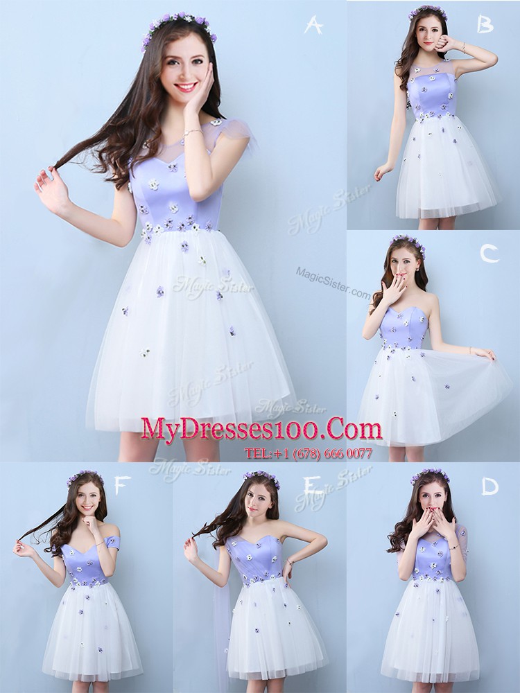 Fine Scoop White Lace Up Dama Dress Appliques Sleeveless Knee Length