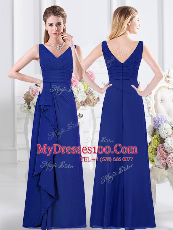 Unique Royal Blue Sleeveless Chiffon Zipper Wedding Guest Dresses for Prom and Party and Wedding Party
