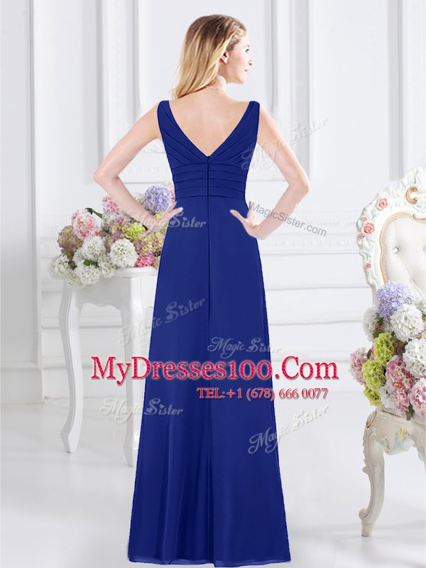 Unique Royal Blue Sleeveless Chiffon Zipper Wedding Guest Dresses for Prom and Party and Wedding Party