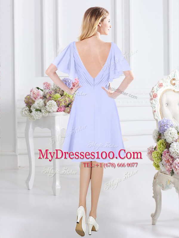 Pretty High Low A-line Short Sleeves Lavender Court Dresses for Sweet 16 Zipper