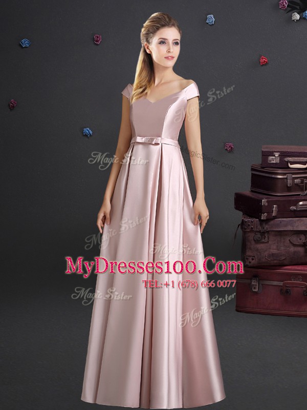 Fashion Pink Off The Shoulder Zipper Bowknot Dama Dress for Quinceanera Cap Sleeves