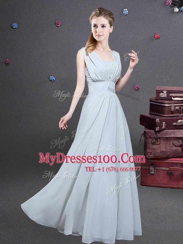 Vintage Square Floor Length Empire Sleeveless Grey Bridesmaid Dresses Zipper