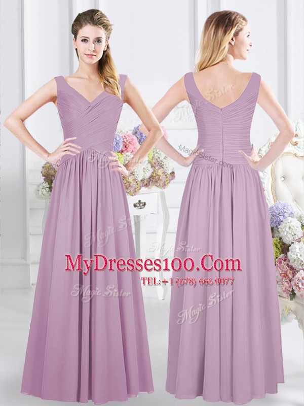 Chiffon Sleeveless Zipper Ruching Bridesmaids Dress in Lavender