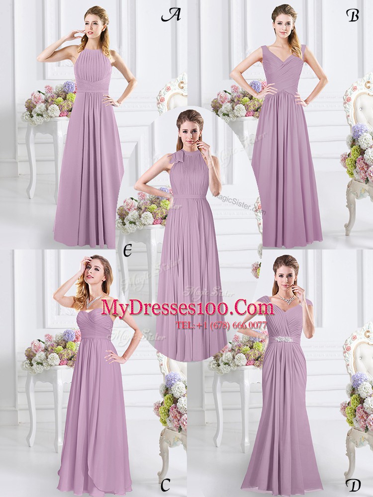 Excellent Chiffon Halter Top Sleeveless Zipper Ruching Bridesmaid Gown in Lavender