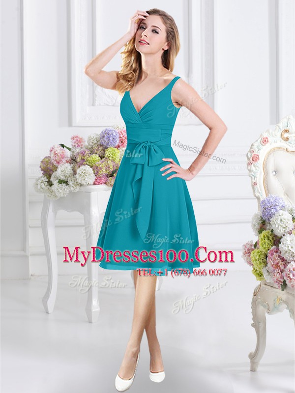 Modest Teal Sleeveless Chiffon Zipper Bridesmaid Gown for Prom and Party and Wedding Party