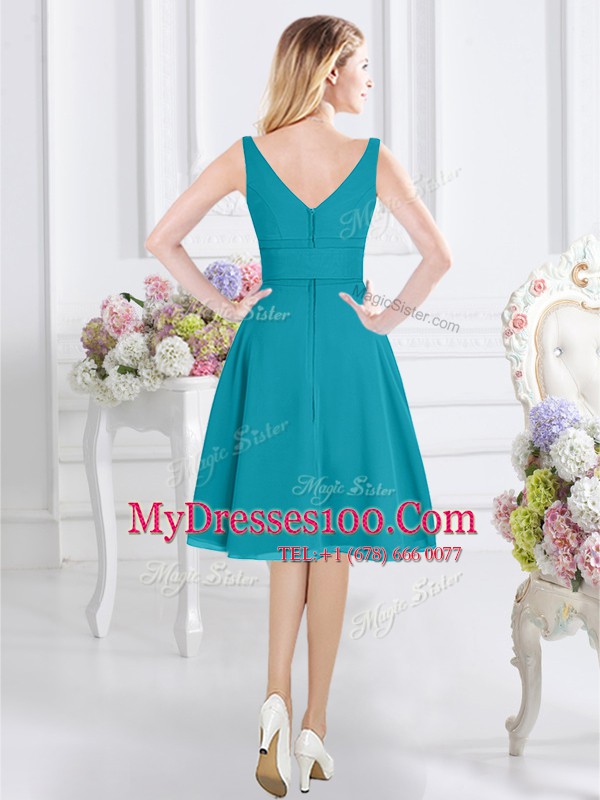 Modest Teal Sleeveless Chiffon Zipper Bridesmaid Gown for Prom and Party and Wedding Party