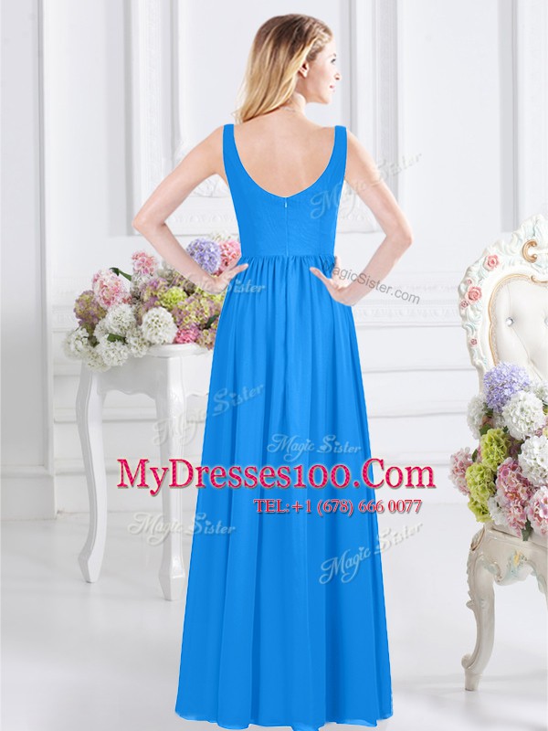 Hot Selling Baby Blue Zipper Bridesmaid Dress Ruching Sleeveless Floor Length
