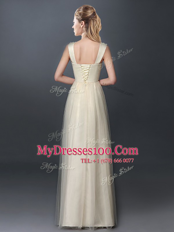 Noble Scoop Sleeveless Lace and Hand Made Flower Lace Up Dama Dress for Quinceanera
