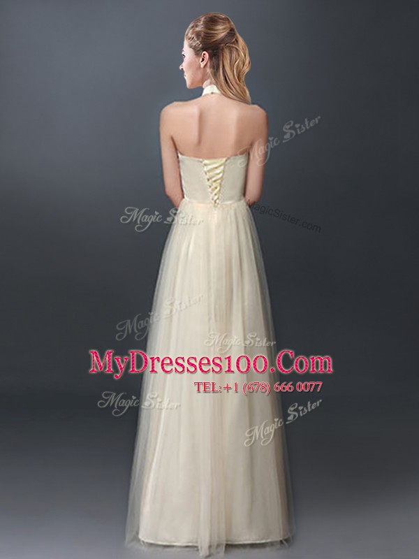 Halter Top Sleeveless Lace Up Bridesmaids Dress Champagne Tulle