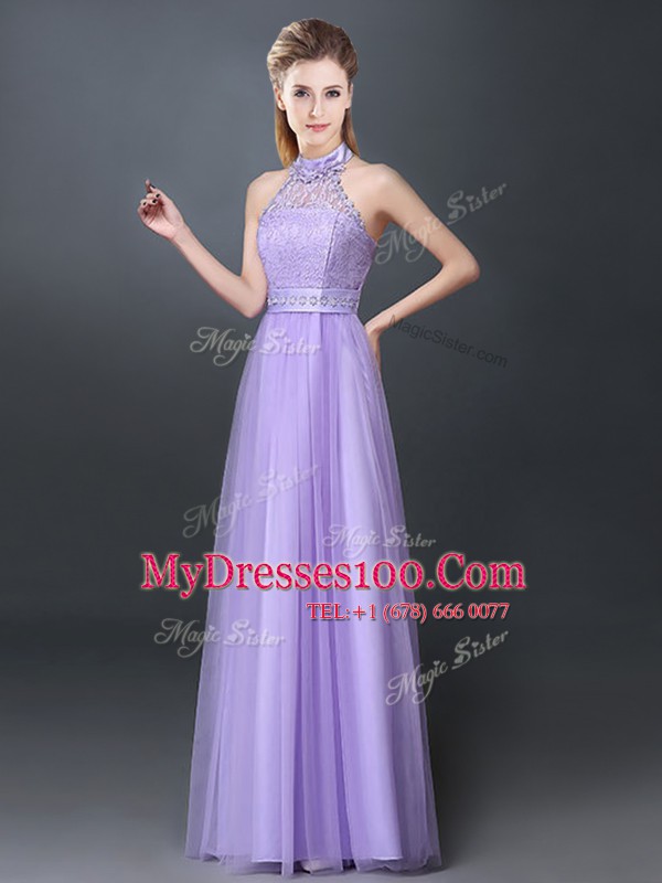 Luxurious Halter Top Sleeveless Lace and Appliques Lace Up Wedding Party Dress