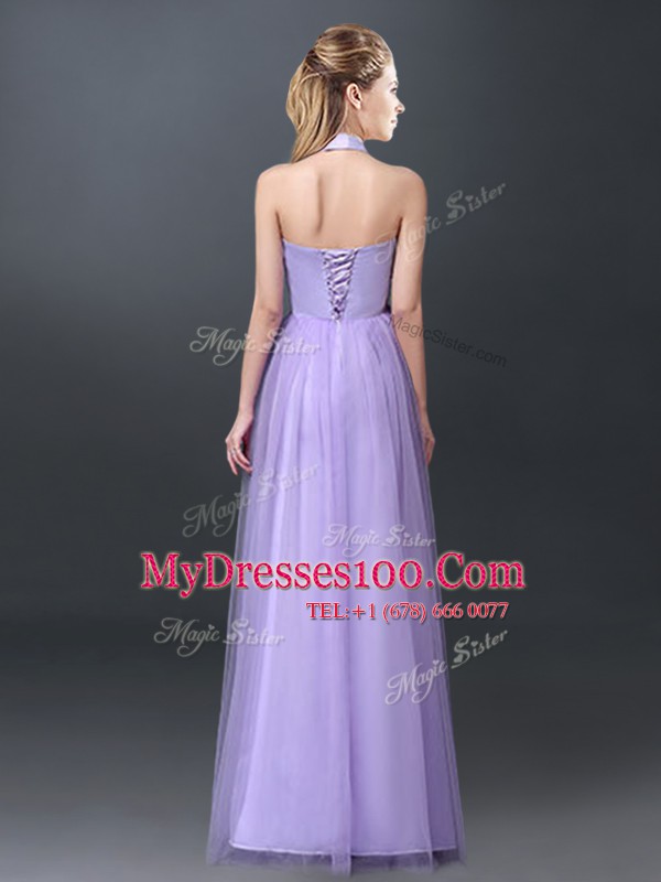 Luxurious Halter Top Sleeveless Lace and Appliques Lace Up Wedding Party Dress