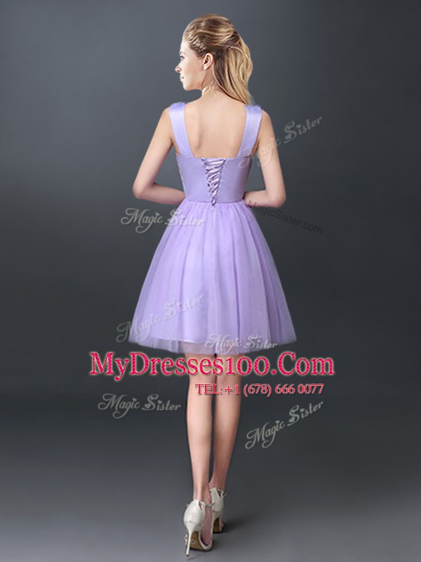 Customized Scoop Lavender Sleeveless Tulle Lace Up Dama Dress for Prom and Party and Wedding Party