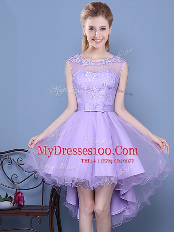 Traditional Scoop Lavender Sleeveless Organza Lace Up Quinceanera Dama Dress for Prom