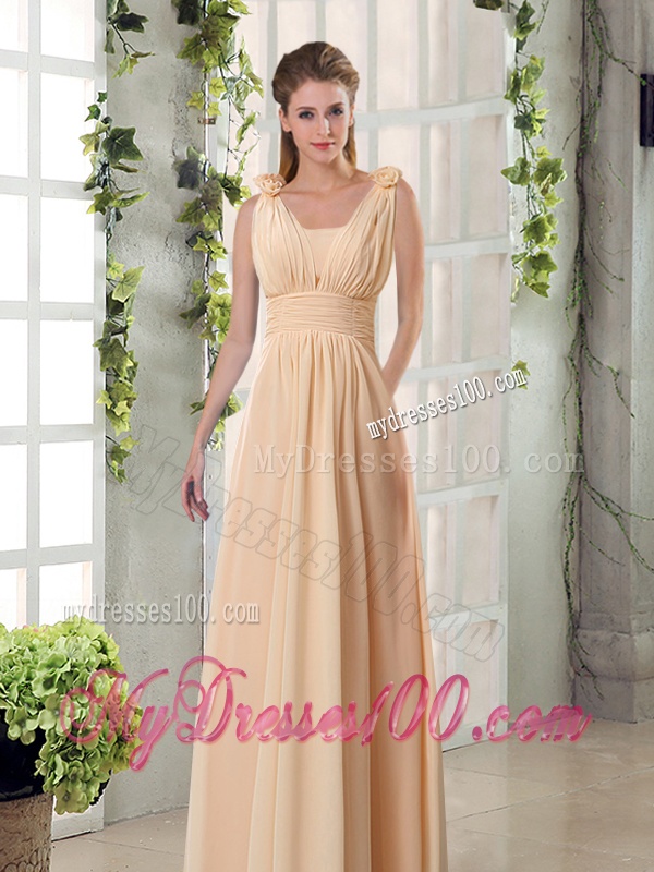 2016 Fashionable Champagne Ruching Chiffon Bridesmaid Dresses