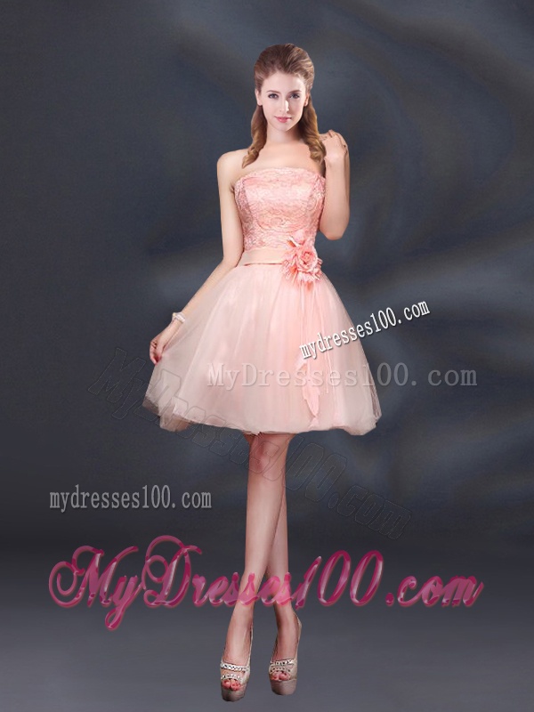 2016 Lace Up Organza Bridesmaid Dress with A Line