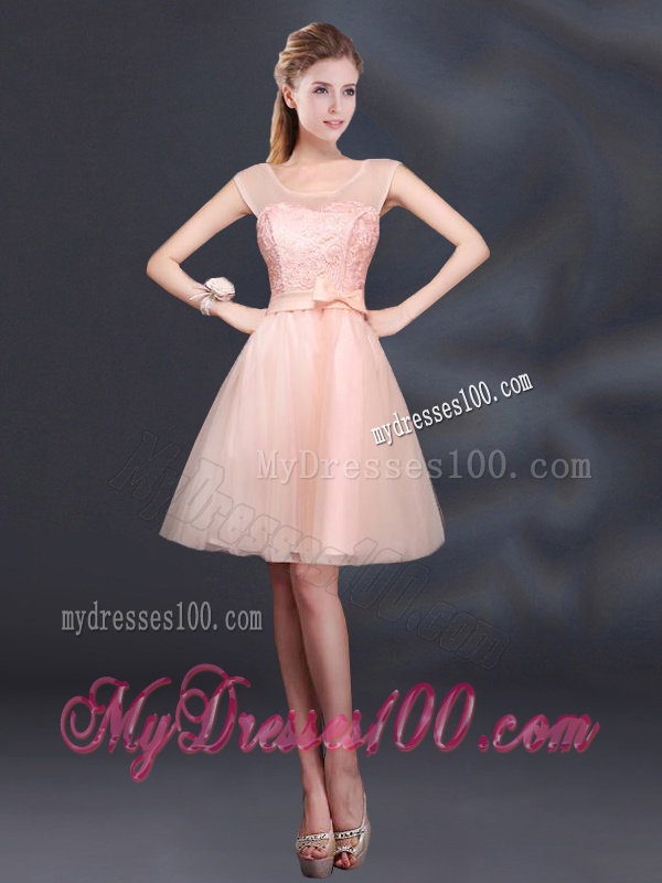 2016 Lace Up Organza Bridesmaid Dress with A Line