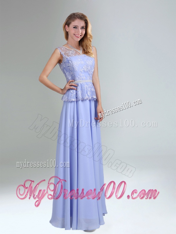 2016 Modest Belt Empire Bridesmaid Dress in Lavender
