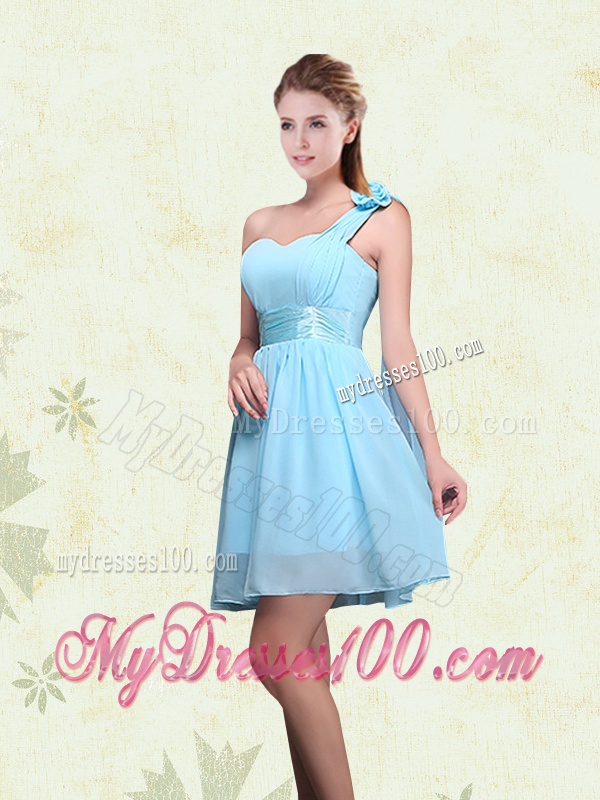 2016 Ruching Chiffon Aqua Blue Bridesmaid Dresses with Mini Length