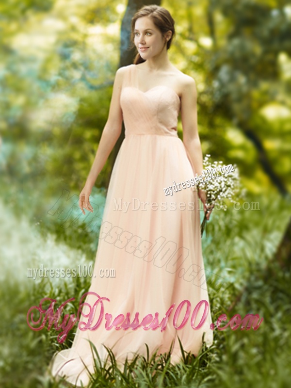 Beautiful Floor Length Tulle Bridesmaid Dress in Peach