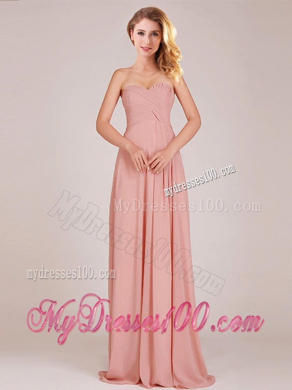 Best Selling Chiffon Peach Long Bridesmaid Dress with Ruching