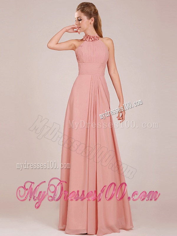Best Selling Chiffon Peach Long Bridesmaid Dress with Ruching