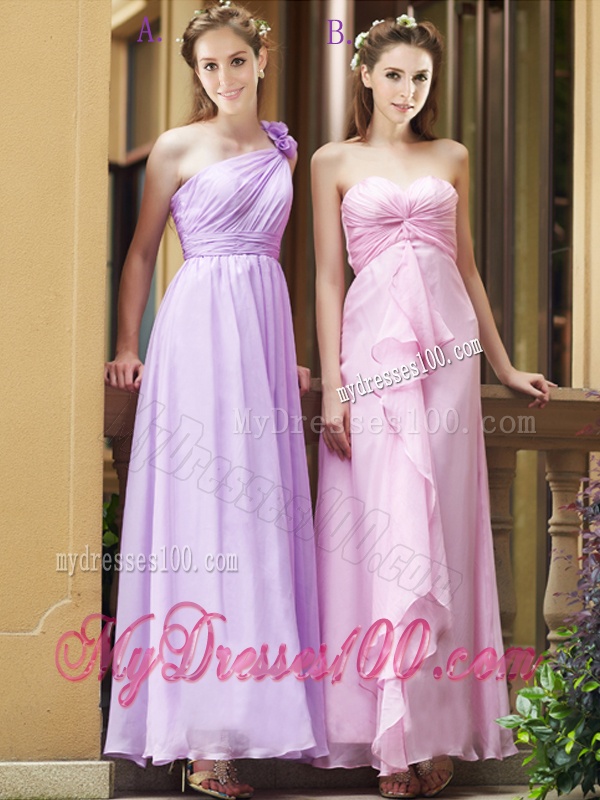 Classical Empire Ruched Chiffon Zipper Up Bridesmaid Dress in Ankle Length
