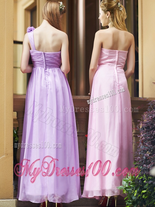 Classical Empire Ruched Chiffon Zipper Up Bridesmaid Dress in Ankle Length