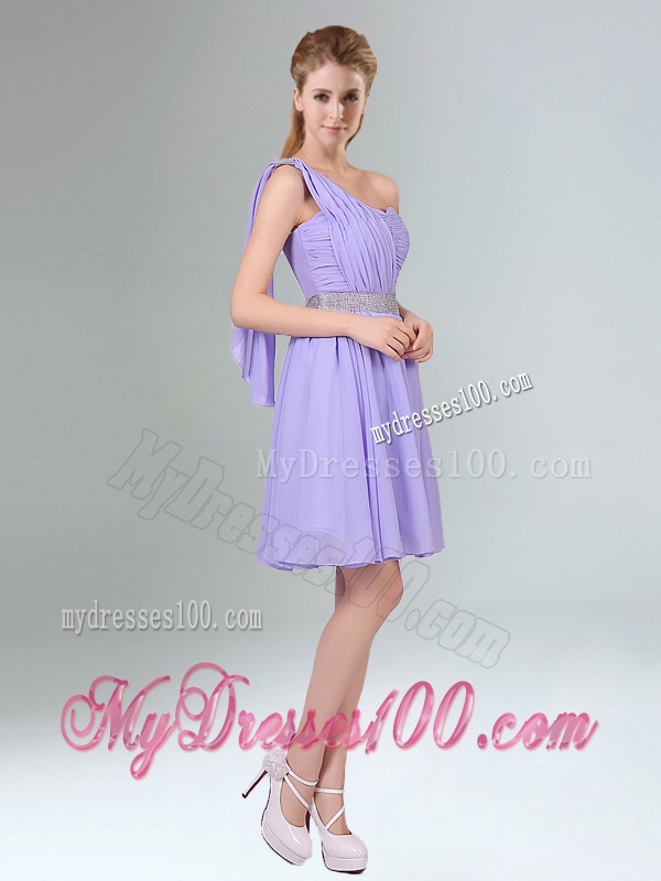 Classical Lavender Princess Mini Length Bridesmaid Dress with Ruching
