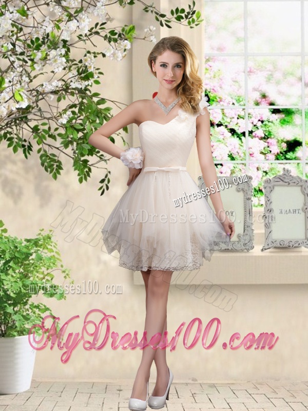 Discount Short One Shoulder Bridesmaid Dresses with Hand Made Flowers