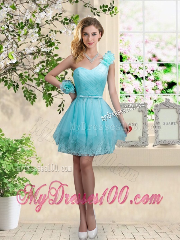 Discount Short One Shoulder Bridesmaid Dresses with Hand Made Flowers