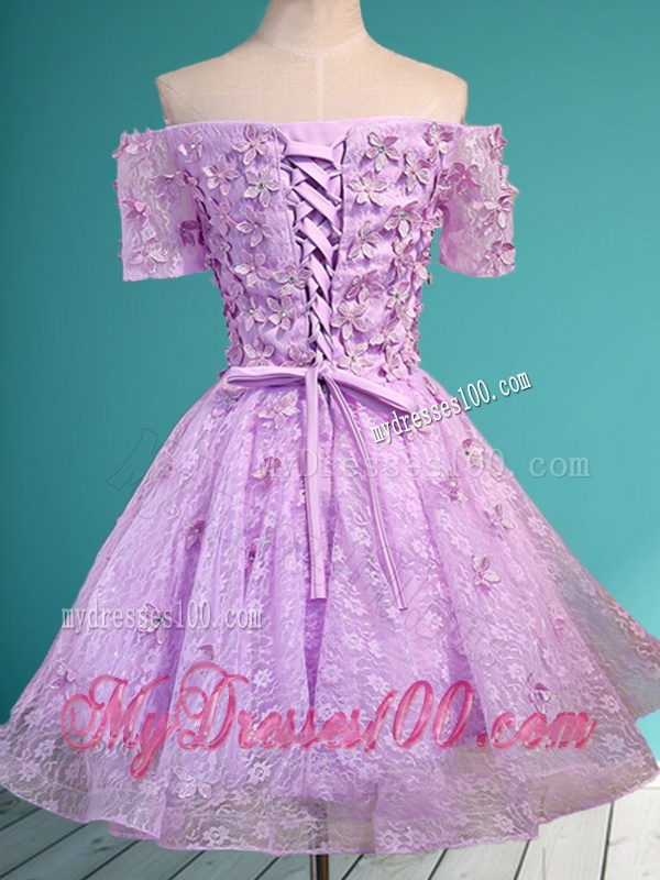 Elegant Off the Shoulder Short Sleeves Bridesmaid Dress with Appliques and Beading