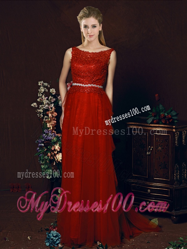 Exclusive See Through Belted Brush Train Bridesmaid Dress in Tulle