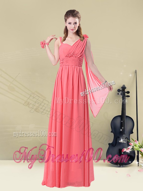 Exquisite Watermelon Bridesmaid Dresses with Ruching and Beading