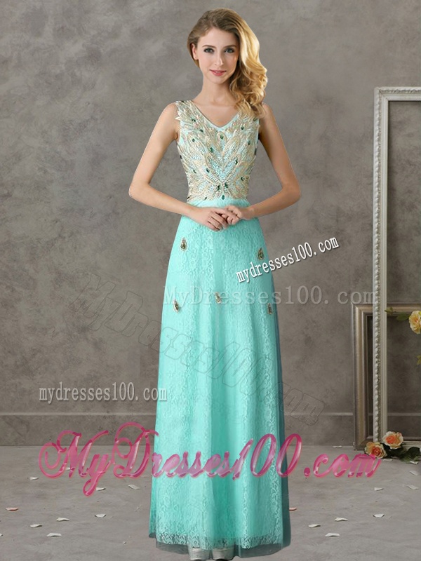 Fashionable V Neck Long Bridesmaid Dress with Appliques and Beading