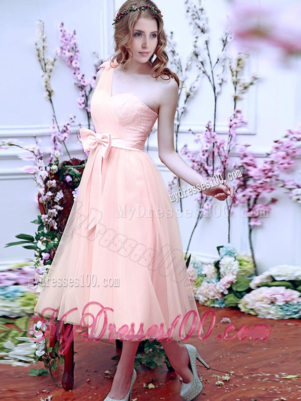 Gorgeous Off the Shoulder Cap Sleeves Bridesmaid Dress with Bowknot