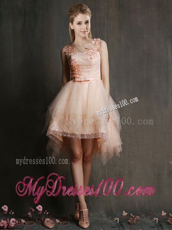 Hot Sale Mini Length Tulle Bridesmaid Dress with Belt