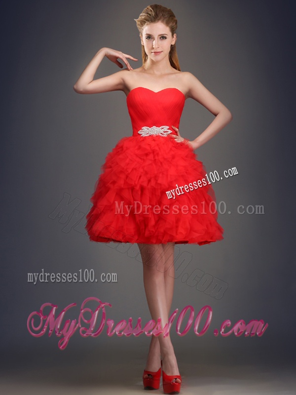 Lovely Beaded and Ruffled Puffy Skirt Bridesmaid Dress in Tulle