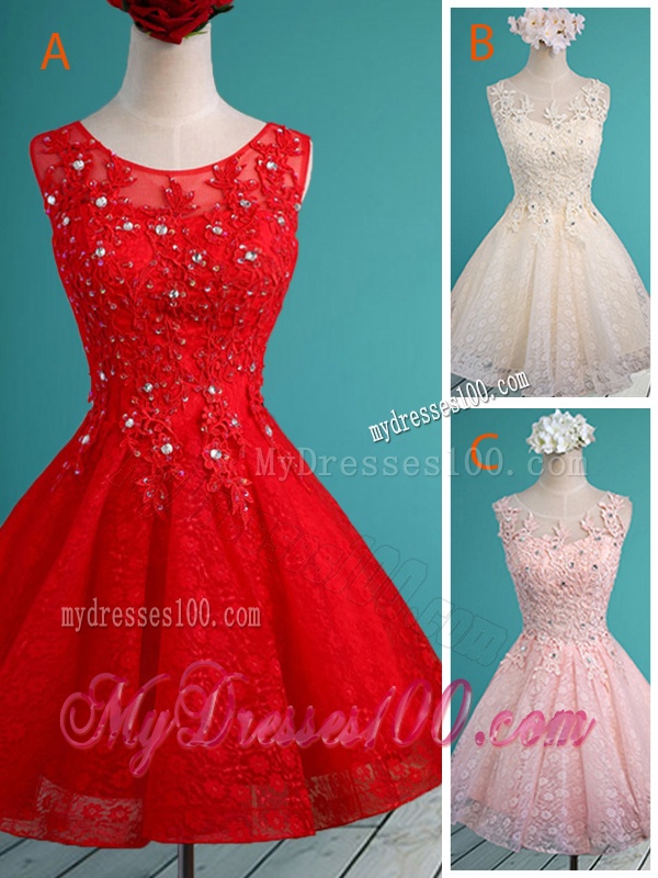 Luxurious See Through Scoop Short Bridesmaid Dress with Beading and Appliques