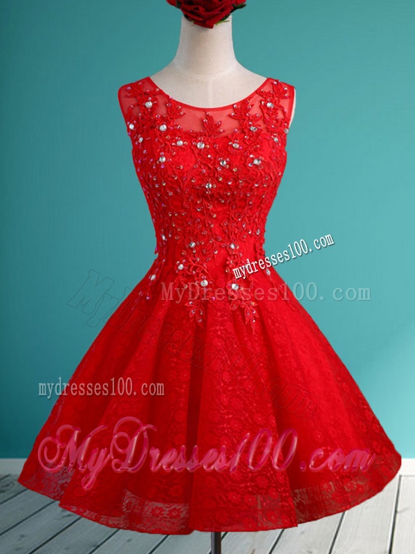 Luxurious See Through Scoop Short Bridesmaid Dress with Beading and Appliques