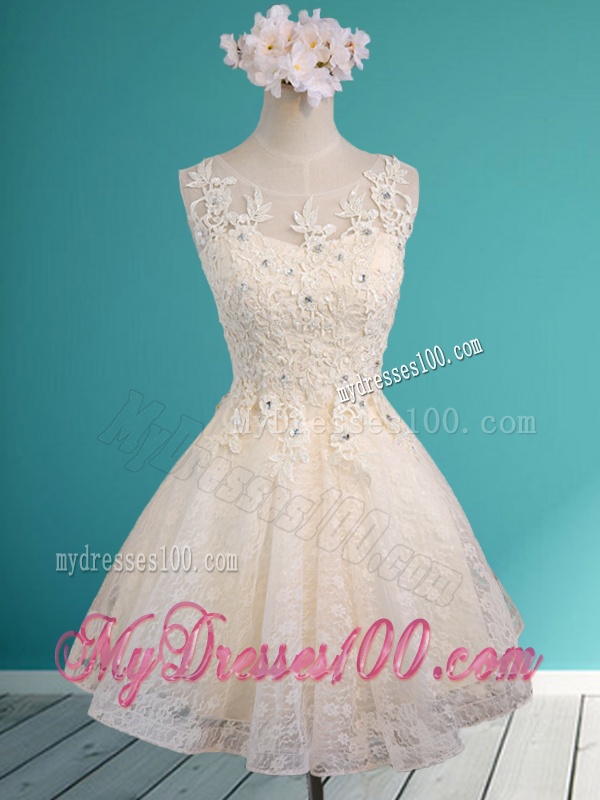 Luxurious See Through Scoop Short Bridesmaid Dress with Beading and Appliques