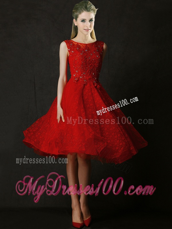 Modern Bateau Beaded and Applique Bridesmaid Dress with Polka Dot