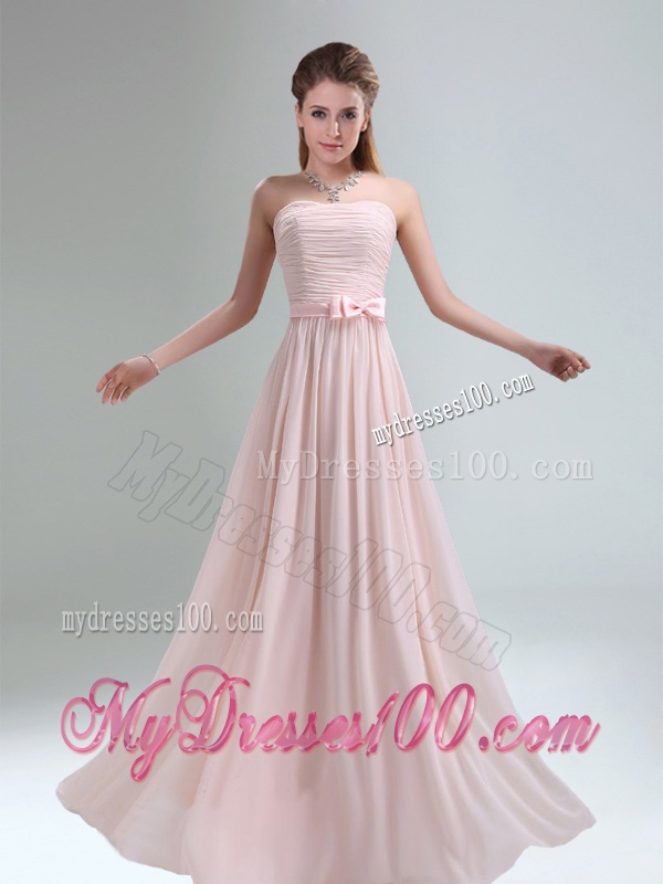 Most Beautiful Chiffon Light Pink Empire Bridesmaid Dress with Ruching