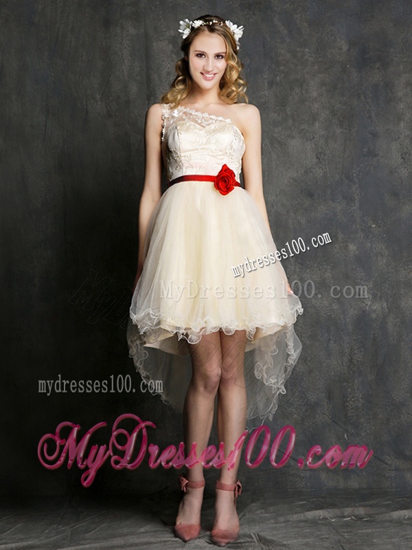 Most Popular Champagne Mini Length Bridesmaid Dress with Belt
