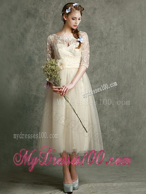 New Arrivals Tea Length Tulle Bridesmaid Dress in Champagne