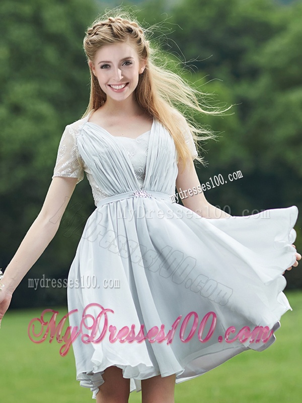 New Short Sleeves Bridesmaid Dress with Belt and Lace