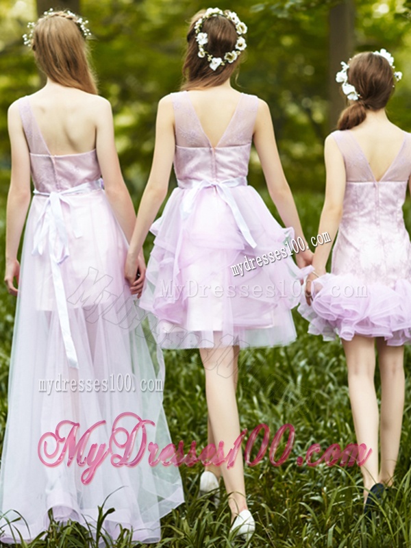 New Style Laced Lavender Tulle Bridesmaid Dress For Summer