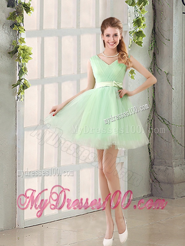 Ruching Organza A Line Mini Length Bridesmaid Dress with Lace Up