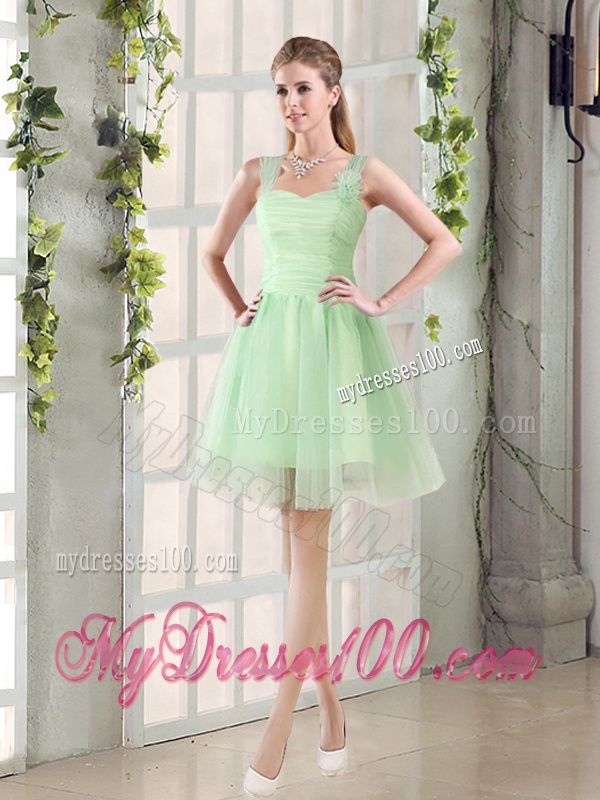 Ruching Organza A Line Mini Length Bridesmaid Dress with Lace Up